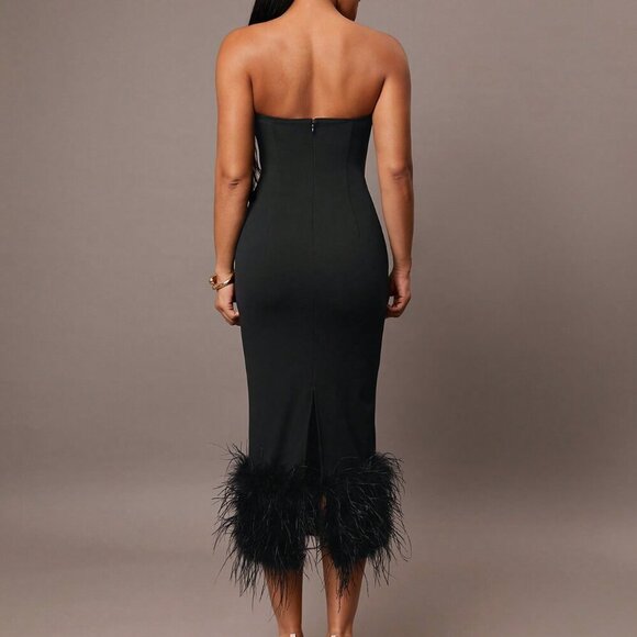 Black Party Women's Tube Top Midi Dress - Picture 8 of 8